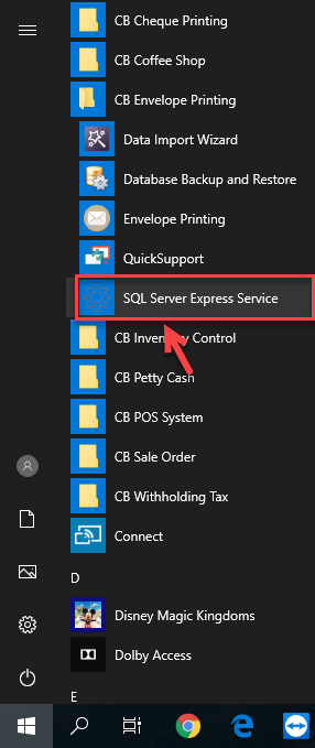 คลิกที่ SQL Server Express Service